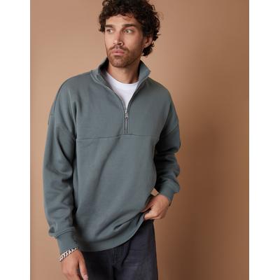 Petrol Blue Relaxed Fit Half Zip Sweatshirt