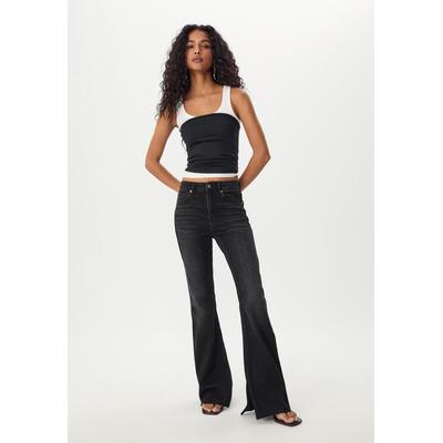 Stradivarius D74 Slit fit flared jeans BLACK DENIM RINSE WASH 10