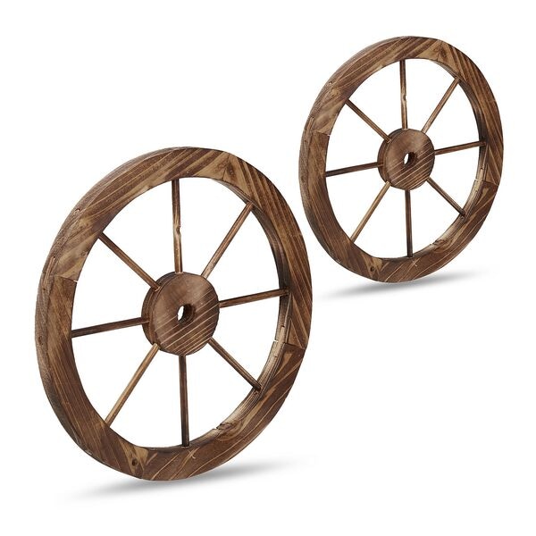 relaxdays 2er-Pack Wagenräder aus Holz braun Image