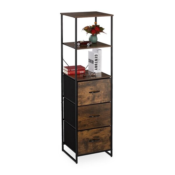 relaxdays Vintage Regal im Industrial Design 155 x 43 x 42,5 cm dunkelbraun braun Image