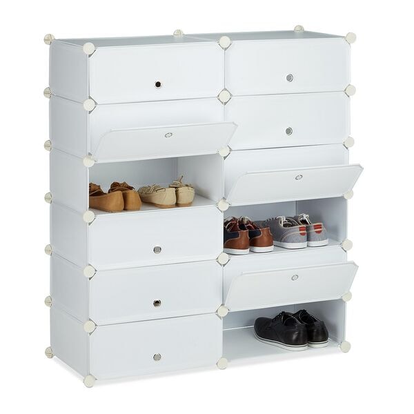 relaxdays Schuhschrank mit 12 Fächern 108 x 94 x 37 cm weiß