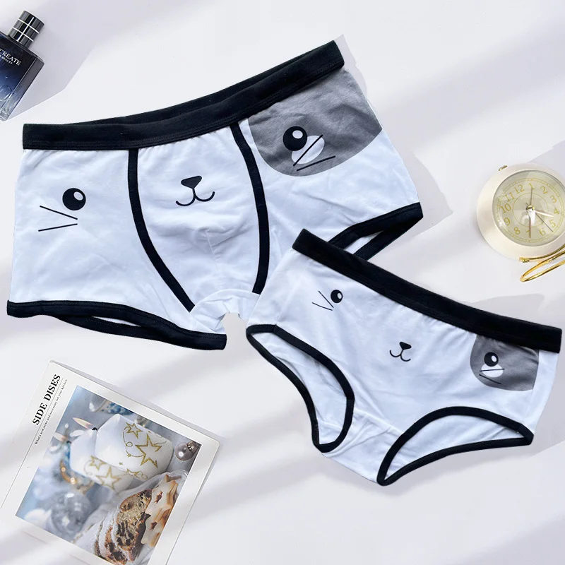2 pièces Couple culottes coton culottes confortable Lingerie femme sous-vêtements hommes boxer shorts drôle blanc mignon dessin animé boxeurs amoureux