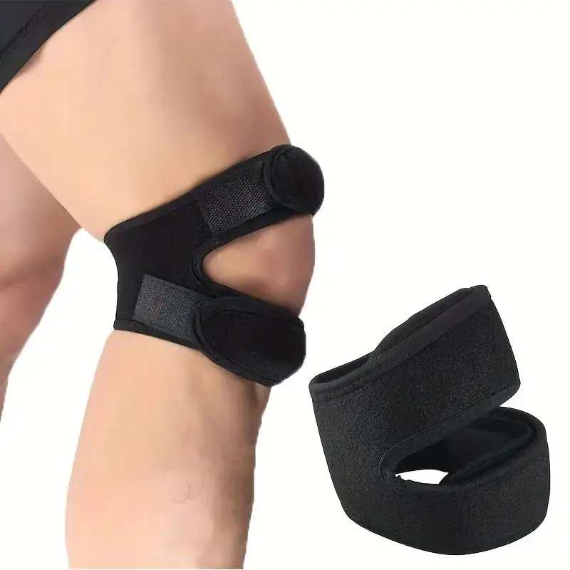 Tcare 1 Stück Sport-Knieschoner, doppeltes Patella-Knie, Patella-Sehnen-Stützgurt, Klammer, Polsterschutz, offenes Kniebandage, passend für Ness Me Image