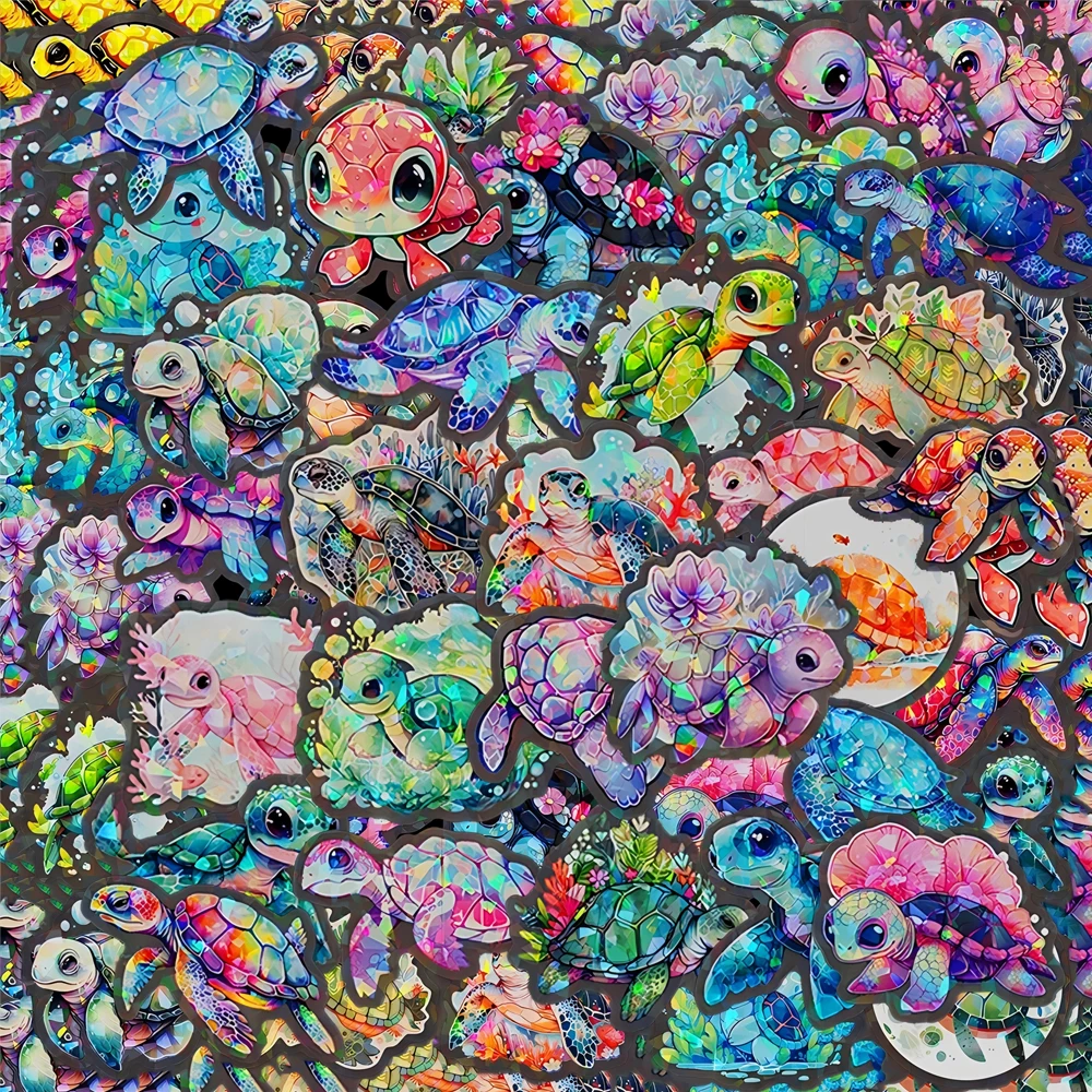 10/30/50 stücke Transparente Laser Schildkröte Aufkleber Ästhetische Bunte DIY Gepäck Telefon Fall Notebook Nette Kinder DIY Aufkleber Packs