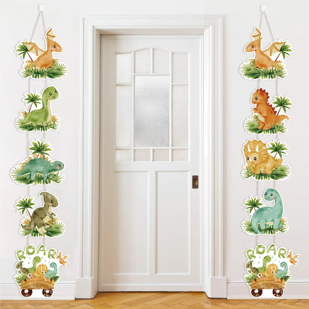 10 Stück Dinosaurier-Hängeveranda-Türbanner, Geburtstagsparty-Dekorationen, Kartonausschnitt für Jungenzimmer, Wanddekoration, hängende Verzierung Image