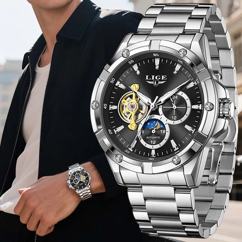 LIGE 2025, TOP-Uhren für Herren, leuchtende Herrenuhr, wasserdichte mechanische Uhr, modische Luxus-Herren-Sportuhren, Geschenk für Herren Image