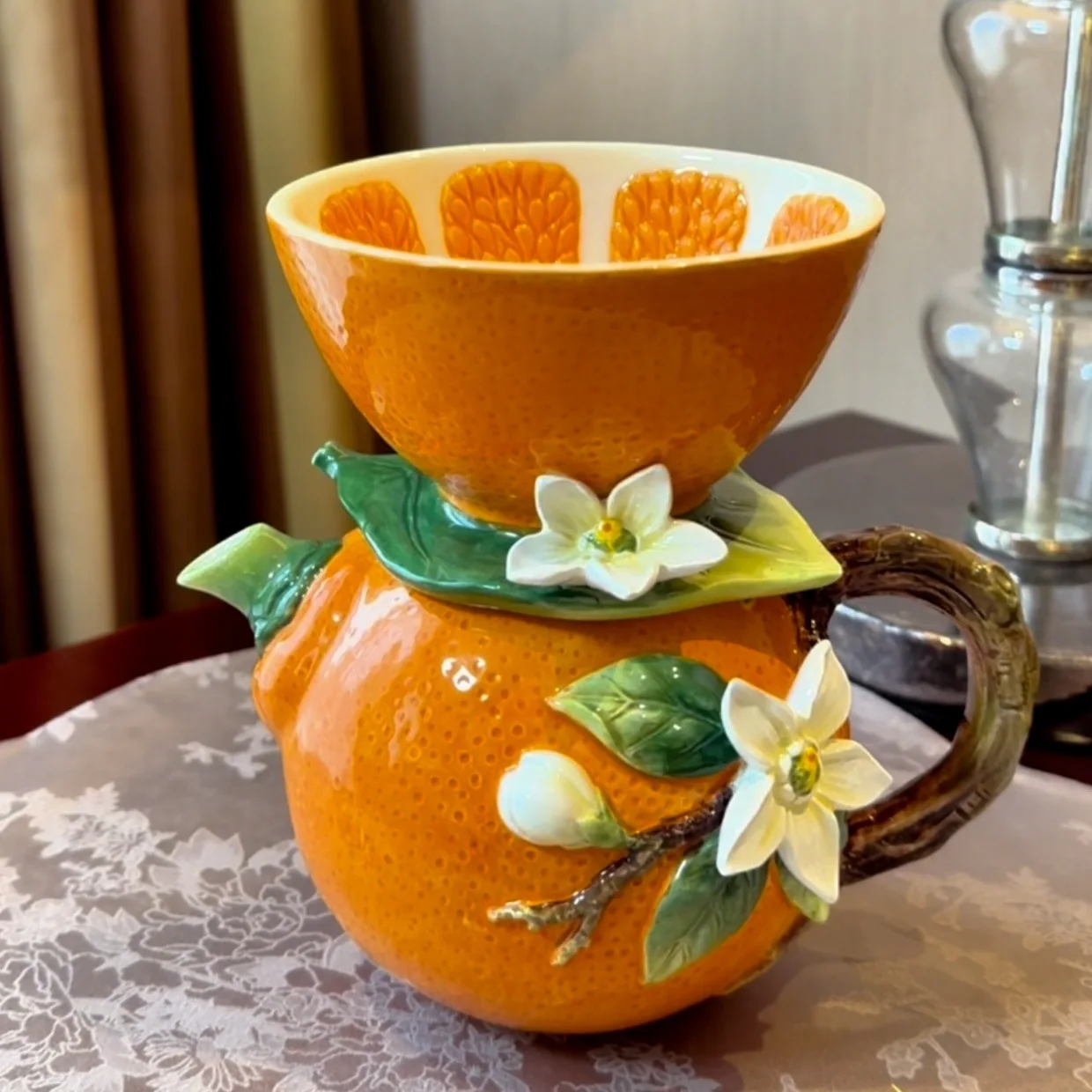 Orange Ceramic Coffee Filter Cup Set Hand Brewed Coffee Pot Creative Orange Ceramic Mug Household Coffee Utensils New Home Gifts