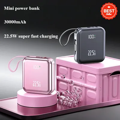 New 20000 MAh Mini Power Bank with Built-in Cable and 22.5W Fast Charging Battery Pack for iPhone Xiaomi Samsung