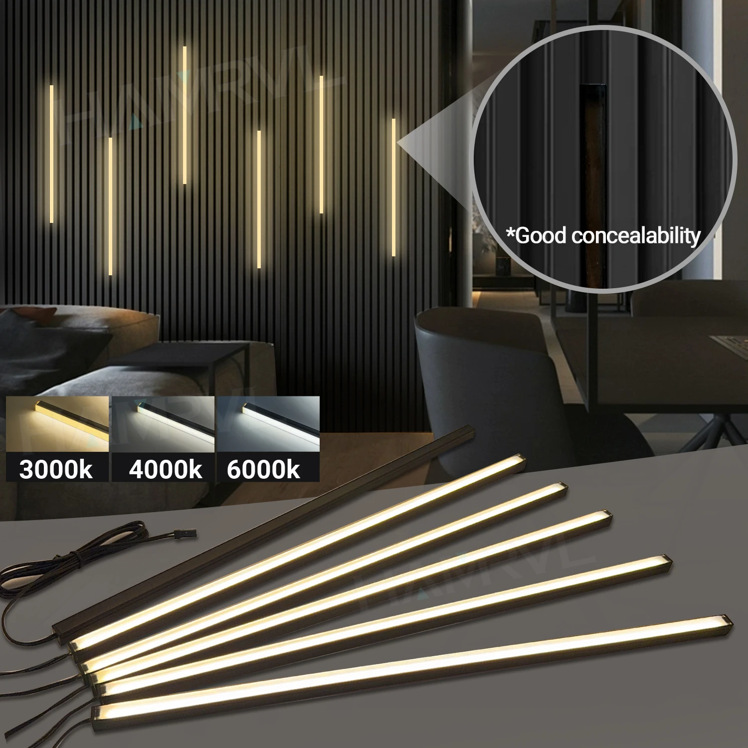 LED-Einbauleuchte, LED-Streifenleuchte für Holzlatten, Wandpaneel in Parallel mit Berührungssensor, selbstklebend für Lattenwanddekoration