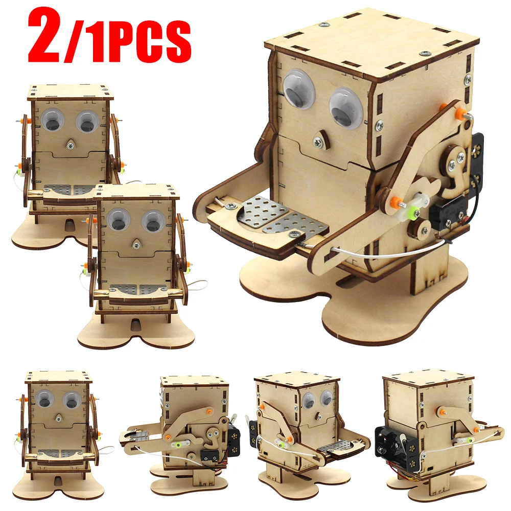 DIY Roboter Essen Münze Holz Modell Lehre Lernen Stamm Projekt Kit für Kind Wissenschaft Experiment Bildung Spielzeug Holz Montage Kit Image