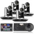 FoMaKo Telecamera NDI AI Tracciamento automatico Telecamera PTZ HDMI Zoom ottico 20x (4 pezzi) + Mixer video KC601 Switcher + Controller PTZ NDI KC608N