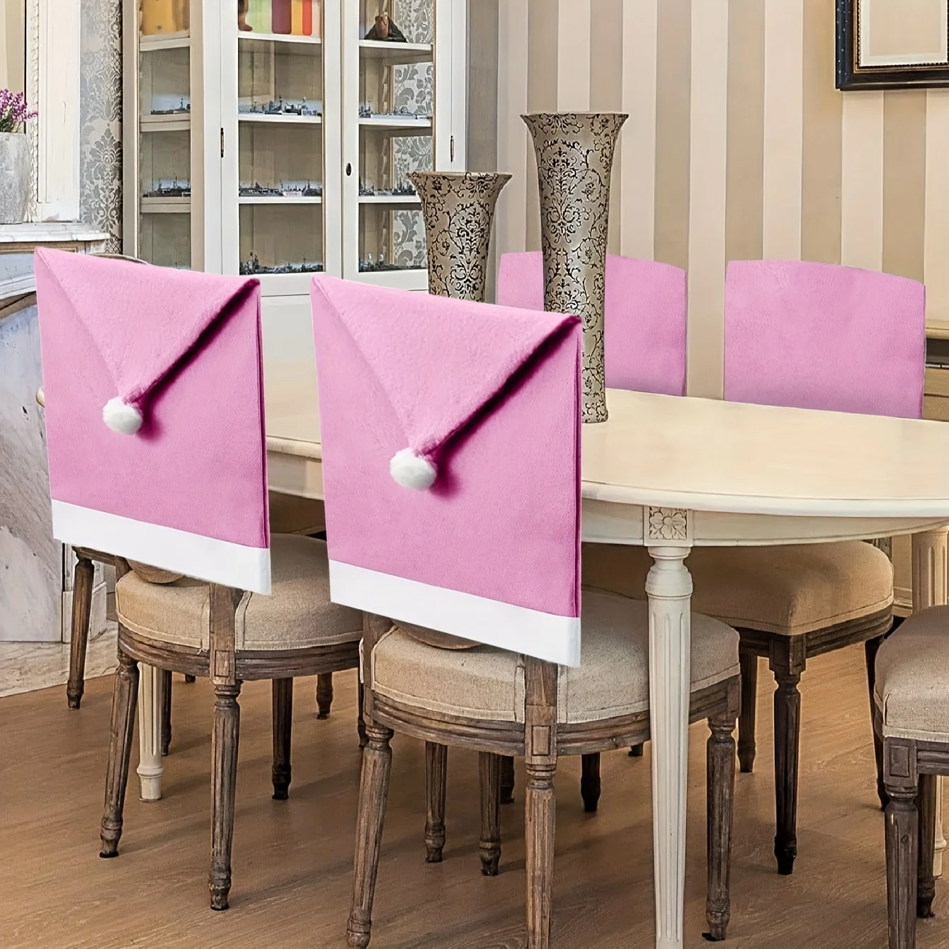 2/4/6 Pcs Christmas Hat Chair Covers Decor Set Santa-Claus Hat Snowflake Chair Xmas Cap Kitchen Dining Chair Slipcovers Kit