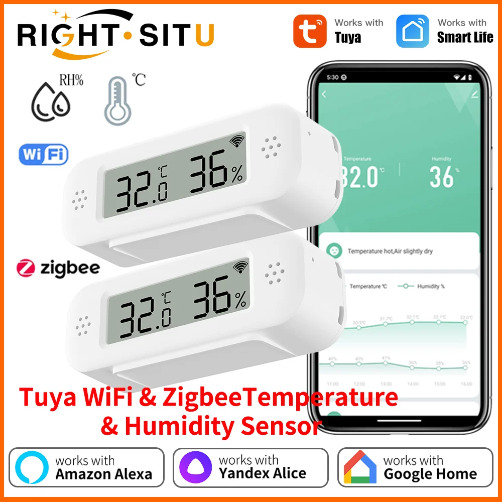 Tuya Zigbee 3,0 WiFi Temperatur Feuchtigkeit Für Smart Home Thermometer Hygrometer APP Remote Arbeit mit Google Home Yandex Alexa Image