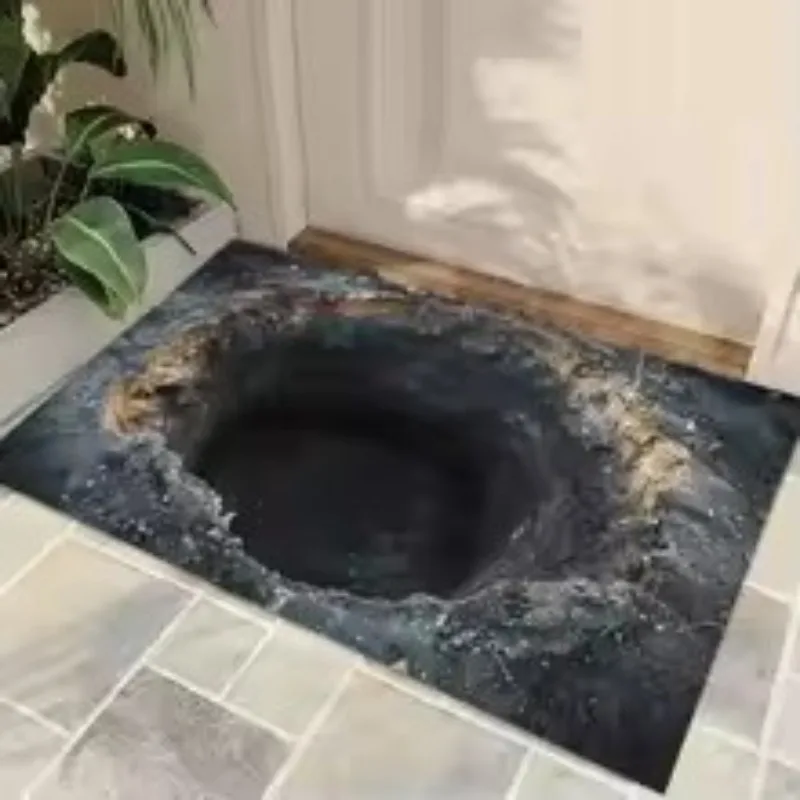 3D Stone Pit Stone Cave Vortex Teppich Wasserfall Stone Pit Eingang Fußmatte Teppich für Eingangstür Eingangstür Bodenmatte