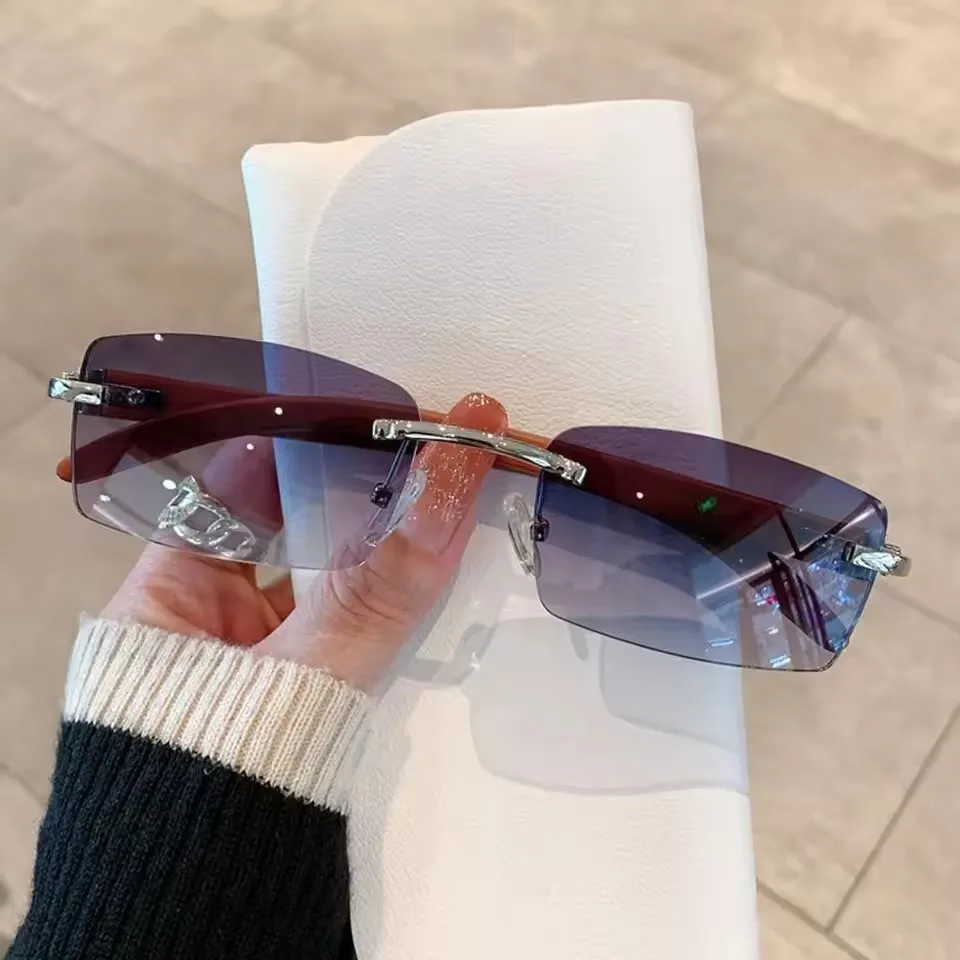 UV400 Punk-Sonnenbrille, modischer Farbverlauf, rahmenlose Brillen, rechteckige Sonnenbrille für Damen und Herren, Harzlinsen Image