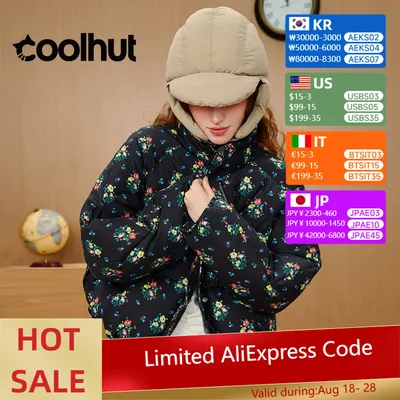 COOLHUT Women's New Printed Short Puffer Jacket Winter Coat Fashion Loose Fit Quilted Padding for Petite Trendy Casual Outerwear