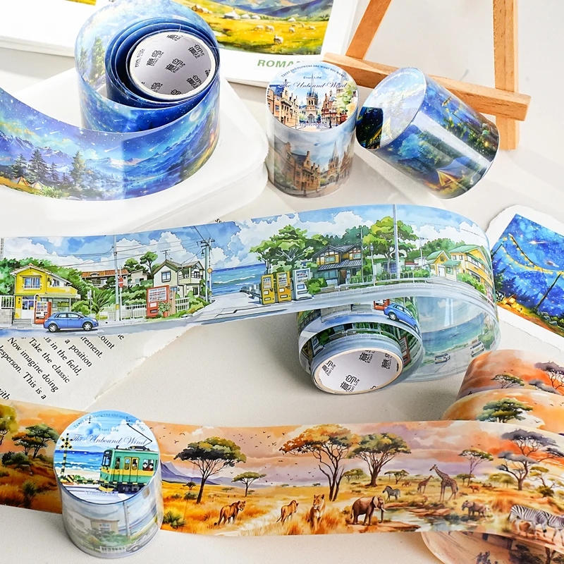 45mm * 2m Free Wind Serie Retro Aquarell Landschaft PET Aufkleber Kreative Dekor DIY Tagebuch Scrapbook Collage ästhetische Lieferungen Image