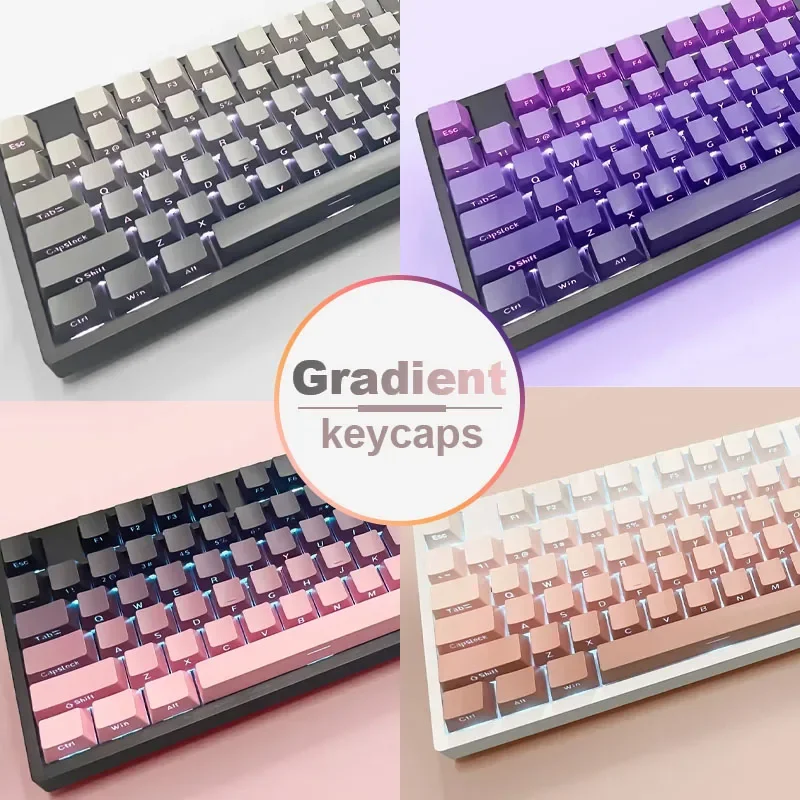 Farbverlaufs-Tastenkappen-Set, seitlich gravierte Zeichen, Brombeeren, Lila, Blau, Grün, OEM-Tastenkappe für mechanische Tastatur 61, 68, 87, 98, 108 Image