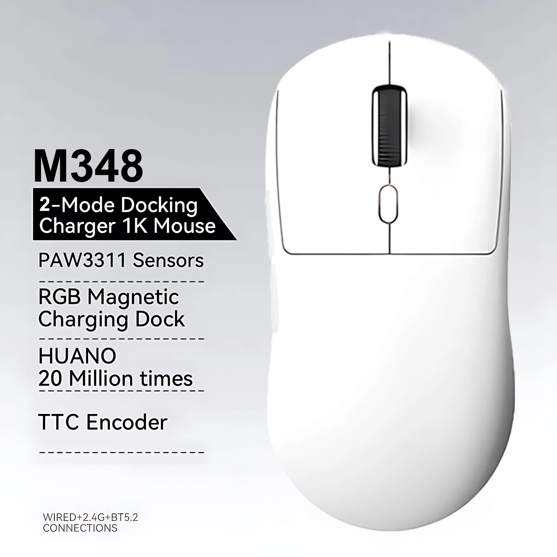 M348 Superleichte Maus, Bluetooth, 2,4 G, kabellose Gaming-Maus, Flaggschiff-Chip, Gaming-Sensor, 6, einstellbare DPI, für Bürospiele Image