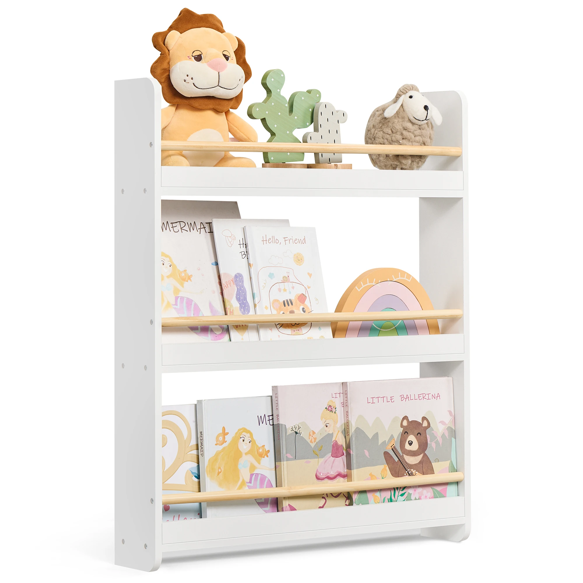SONGMICS Bücherregal Kinder, Kinderregal mit 3 Ebenen, Spielzeugregal, Wandregal, für Kinderzimmer, Spielzimmer