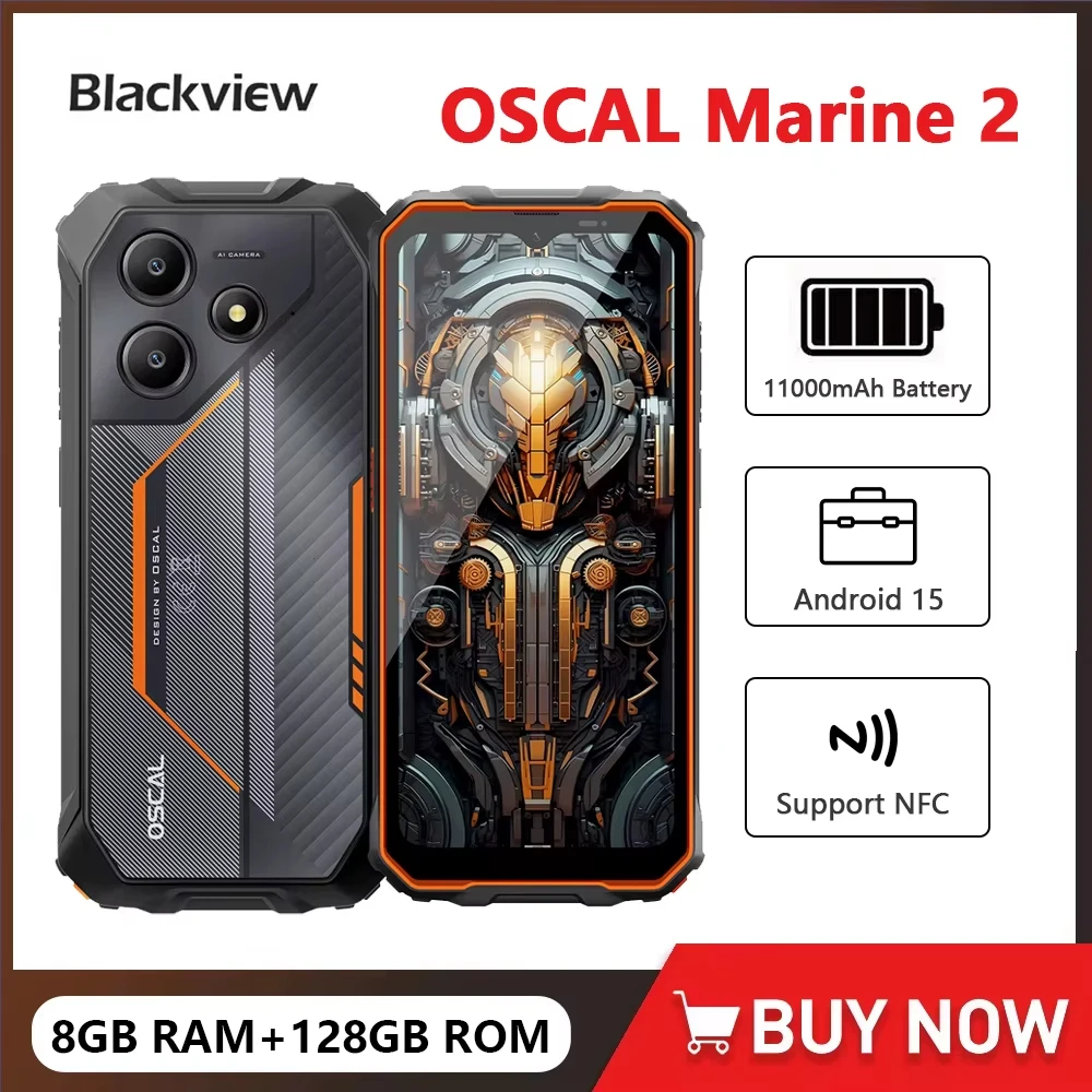 Blackview OSCAL Marine 2 Robustes Telefon AI 11000 mAh Akku 6,56 "HD+ Display Unisoc T6158 GB RAM 128 GB Smartphone Android 15 NFC