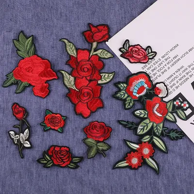 Rose Embroidery Patch Iron on Patches Embroidered Clothing Patches for Children's Clothes Sports Shoes Patch Anime Iron-on Kids