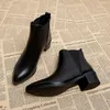 Neue Vintage Brown Pointy Chunky Ankle Winter Damen Mid-Heel Zipper Stiefel für Damen Lederstiefel