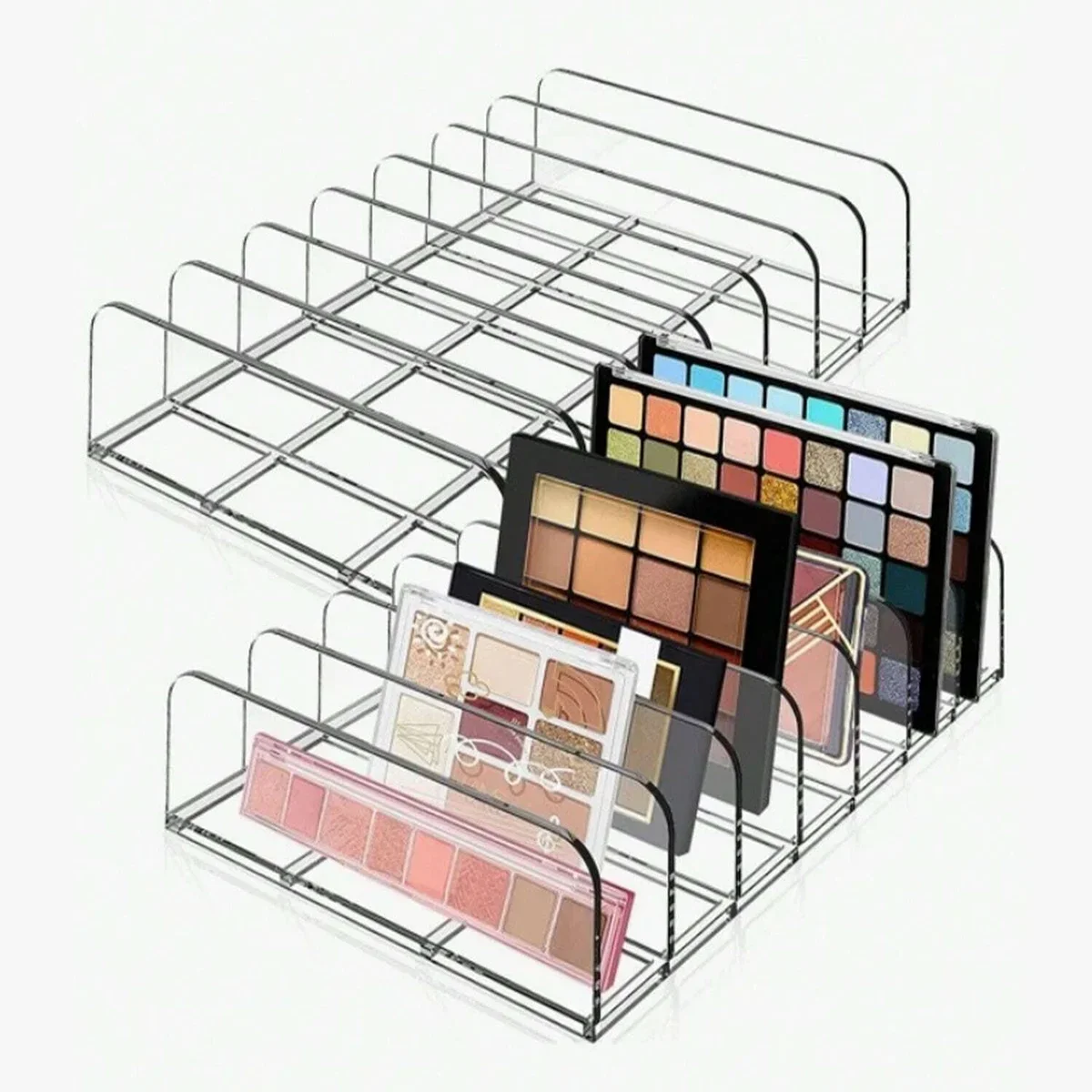 Transparenter Make-up-Organizer mit 7 Fächern für Lidschatten-Palette und Kosmetika, Schminktisch und Badezimmer-Aufbewahrungsbox