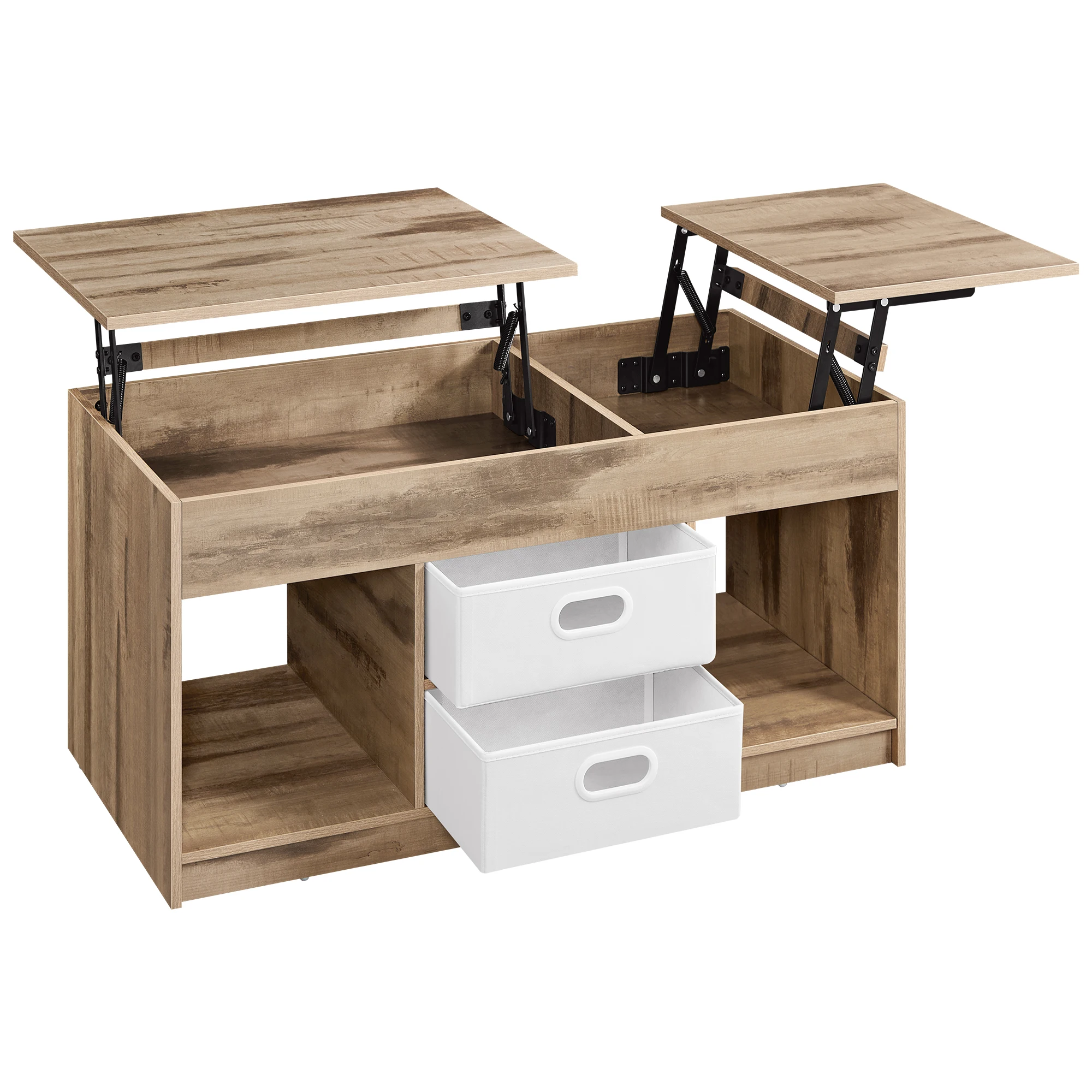 VASAGLE Couchtisch höhenverstellbar, Wohnzimmertisch, 2 Schubladen, versteckte Fächer, Kaffeetisch, offener Stauraum