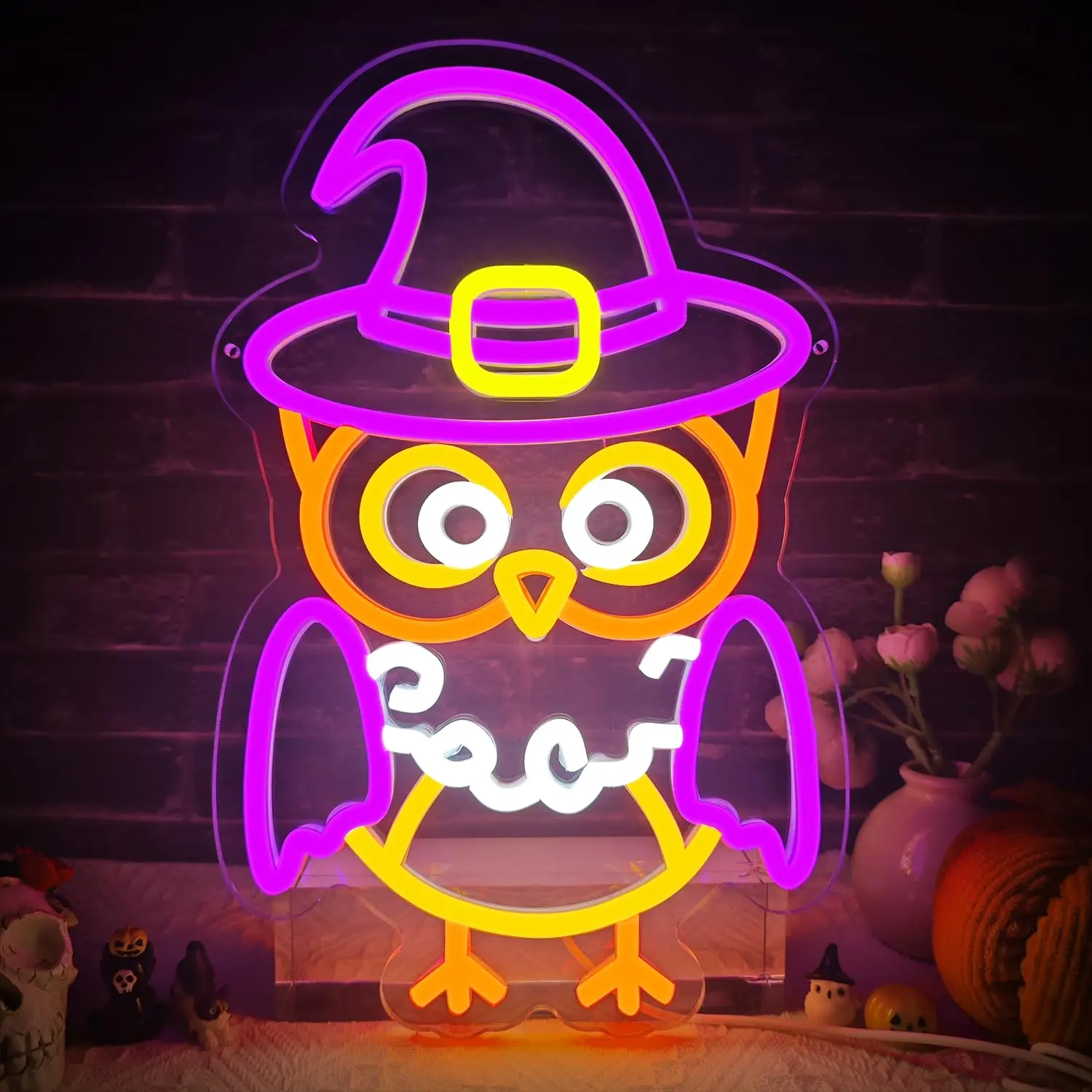 Halloween-Eulen-Neonschild, LED-Schild, dimmbar, für Halloween, Party, Dekoration für Fledermaus, Neonlicht, Halloween, Schlafzimmer, Kinderzimmer, Bar, Club, Deko