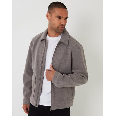 Taupe Brushed Collared Lightweight Utility Jacket