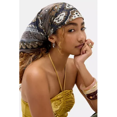 UO Silky Ornate Print Scarf - Chocolate at Urban Outfitters