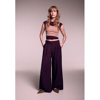 Stradivarius Super wide-leg adjustable trousers Burgundy 10