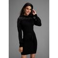 Strickkleid LAURA SCOTT, Damen, Gr. 48, N-Gr, schwarz, Strick, Obermaterial: 70% Viskose, 30% Polyamid, unifarben, geblümt, feminin, figurumspielend mini, hoch geschlossener Ausschnitt, Langarm, Kleider, in Mini-Länge mit edler Spitze - NEUE KOLLEKTION