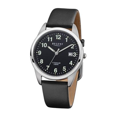 Quarzuhr REGENT, schwarz (schwarz, schwarz), Armbanduhren, Herren, Armbanduhr, Herrenuhr, Lederarmband, analog, Tag Image