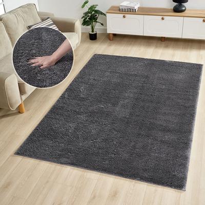 Hochflor-Teppich OTTO HOME "Lilari" Gr. 2, grau (dunkelgrau), B:80cm H:30mm L:150cm, Polyester, Teppiche, Uni Farben, besonders weich und kuschelig, Wohnzimmer, Schlafzimmer Image