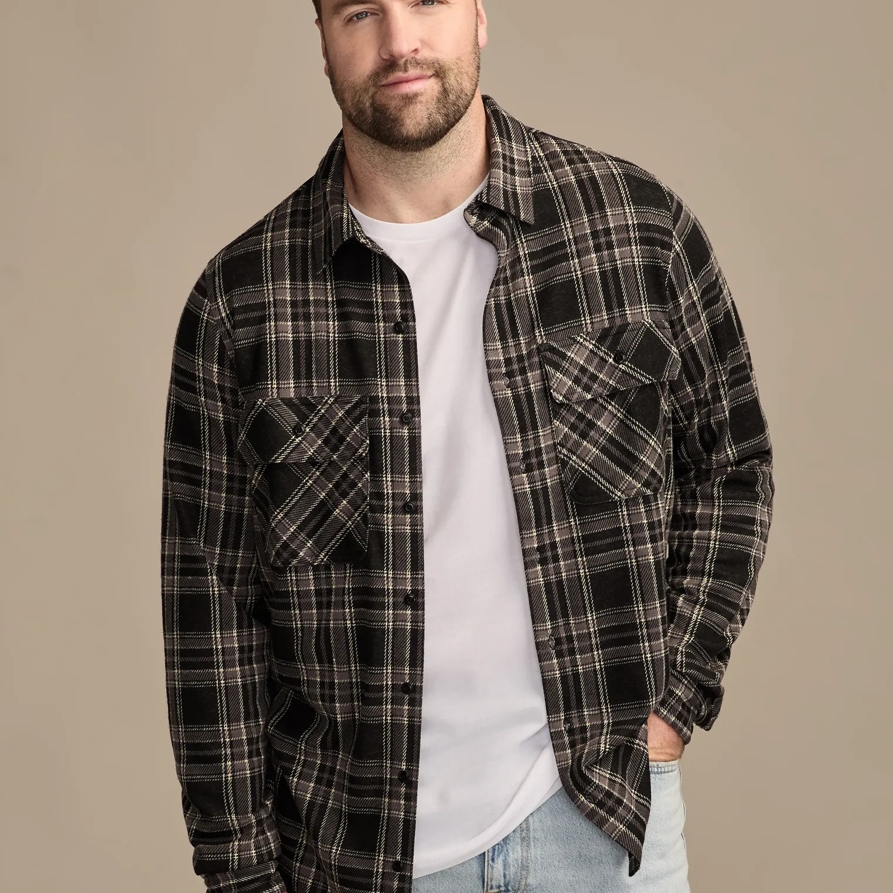 Lucky Brand Big & Tall Brushed Knit Shirting - Men's Clothing Outerwear Shirt Jackets in Caviar Multi, Size 4XL