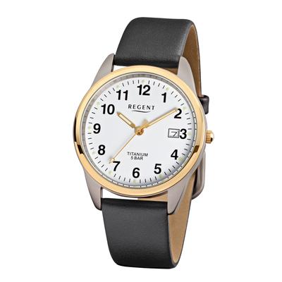 Quarzuhr REGENT, schwarz (schwarz, weiß), Armbanduhren, Herren, Armbanduhr, Herrenuhr, Lederarmband, analog, Tag Image