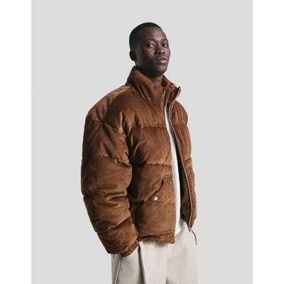 Bershka Corduroy Puffer Jacket Men Xl Brown