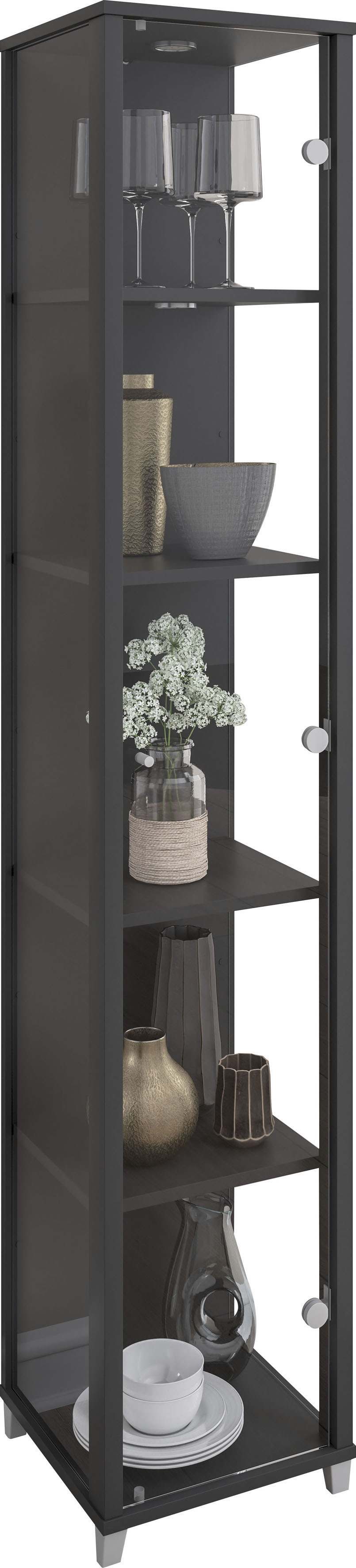 Vitrine FIF MÖBEL "OPTIMA", schwarz, B:31,5cm H:172cm T:32cm, Holzwerkstoff, Sicherheitsglas ESG, Schränke, Vitrine, Standvitrine, Vitrinenschrank, Glasvitrine, Sammlervitrine