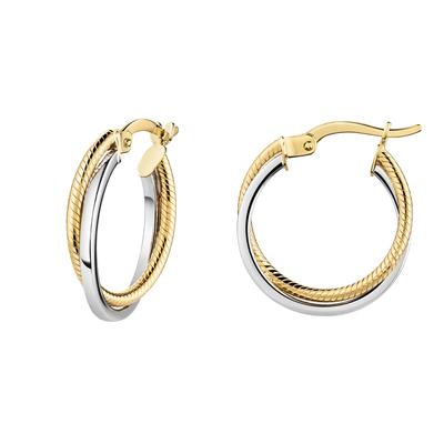 Paar Creolen "375/- Gelbgold bicolor 2-reihig", bunt (mehrfarbig), FASCINATION BY ELLEN K., Ohrringe, Damen, ONE-SIZE, Gold Image