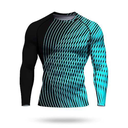 Herren Lauf-T-Shirt Sportshirt Fitnessshirt Trainingsshirt Trainingshemd Langarm T-Shirt Sommer Frühling Herbst Winter Geometrisch UPF 50 UV-beständig LSF 50 Weich Geländerad Fitnesstraining Image