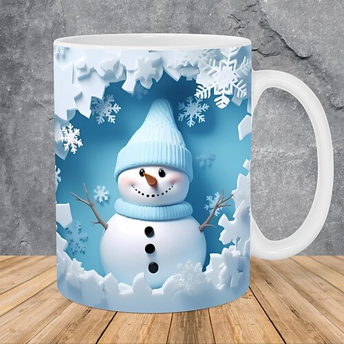 Weihnachtsgeschenk-Tasse 3D-Schneemann 12oz, süße Weihnachts-Kaffeetasse aus Keramik, festliche heiße Schokoladen-Teetasse für den Winter, Weihnachtsfeier, Büro, Heimdeko-Sammlerstück Image