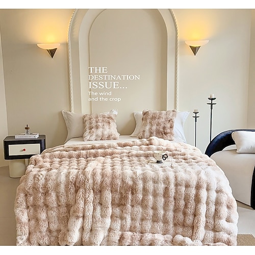 Toskana-Decke aus Kunstkaninchenfell im Batik-Stil, doppellagiger Überwurf aus dickem Plüsch, langflorige Fleecedecke für Büro und Zuhause Image