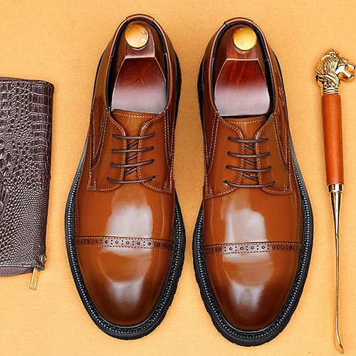 Hellbraune Oxford-Schuhe für Herren, klassische Schnürschuhe für formelle Geschäftskleidung mit Brogue-Details für Büro, Hochzeiten und Abendveranstaltungen Image