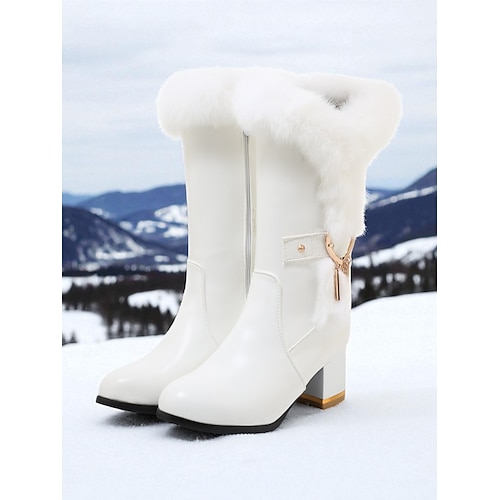 Schwarze Winterstiefel für Damen mit Kunstfellfutter – Samt-Schneestiefel mit dickem Absatz und goldenem Akzent für kaltes Wetter, Skiausflüge und Urlaubsoutfits Image