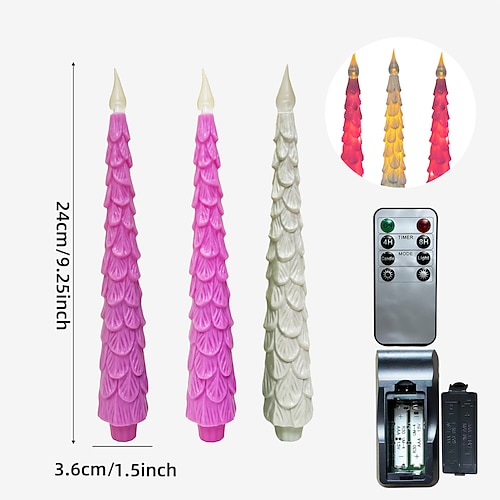 3/4 Stück Weihnachten 2025 neuer LED-Weihnachtsbaum mit langem Mast, elektronisches Kerzenlicht, 24 cm, Fernbedienung, AA-Batterie, für Innenbereich, Schlafzimmer, Esszimmer, Party-Atmosphäre, Image