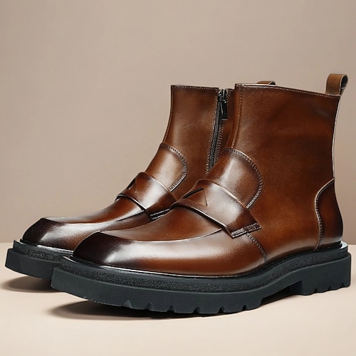 Braune Herrenstiefeletten mit Riemen, stylische Freizeitstiefel mit Reißverschluss und Doppelriemen-Design für Business, Reisen und Alltagskomfort Image