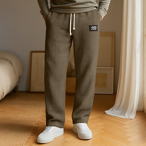 Herren Waffel Stoffhosen Waffelhose Kordelzug Fronttasche Einfach Komfort Volle Länge Outdoor Heim Party Mode Schick Modern Dunkelbraun Schwarz Dehnbar