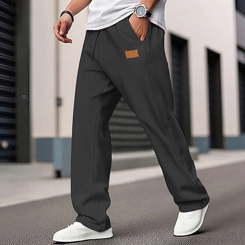 Herren Jogginghose Hose Gerade geschnittene Sweatpants Kordelzug Tasche Elastischer Bund Einfach Komfort Sport im Freien Täglich Mode Lässig Schwarz Weiß Mikroelastisch Image